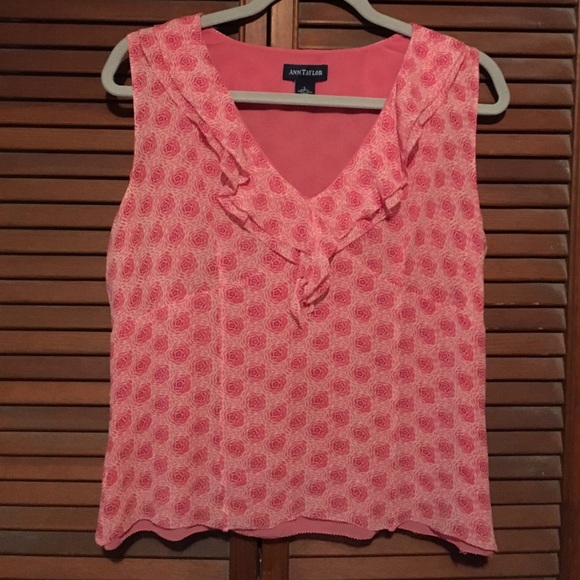 Ann Taylor pink rose silk w ruffle top sz L SALE