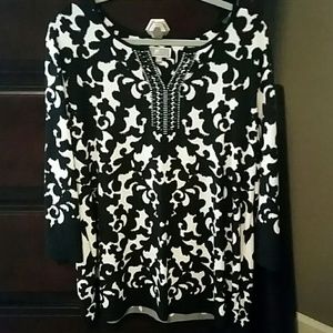 Macys Black and White blouse with embellishment