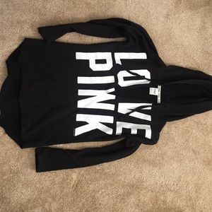 Deep V cut VS pink hoodie