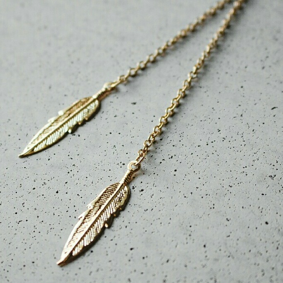 Lariat gold feather boho choker necklace charm - Picture 2 of 4