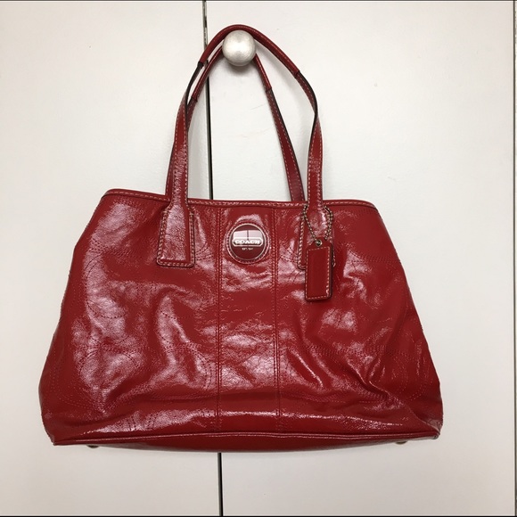Coach Signature Patent Cherry Red Carry-all bag