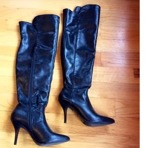 Faux leather over the knee boots