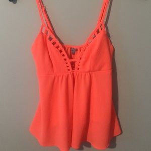 Neon coral flowy tank top
