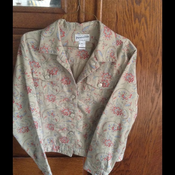 Tan khaki floral denim jean jacket