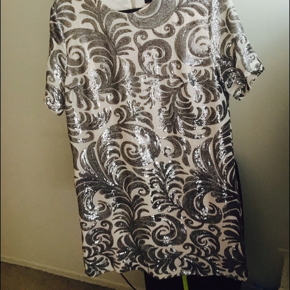 Blush/ soft cream color dress w gunmetal sequins - Picture 2 of 4