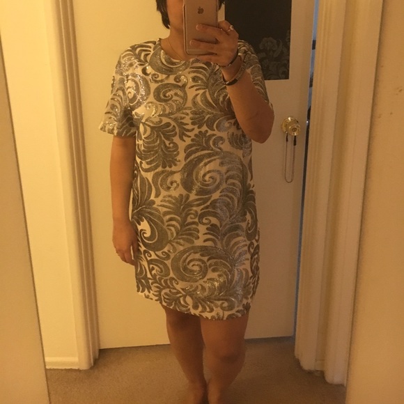 Blush/ soft cream color dress w gunmetal sequins - Picture 4 of 4