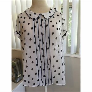 Black and white polka dot collared blouse