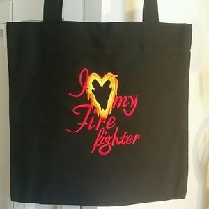 'I love my Firefighter ' embroidered canvas tote