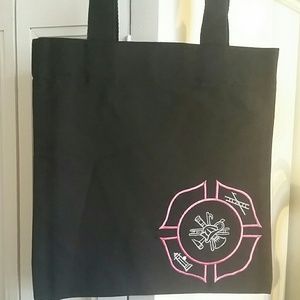 Pink firefighter Maltese Cross tote bag