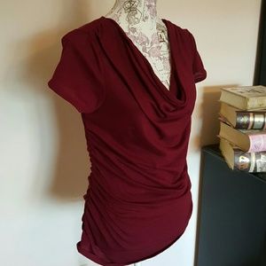 Maroon colored scrunched low neck