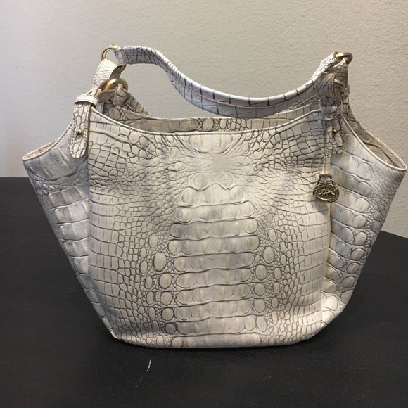 Brahmin cream crock embossed bag