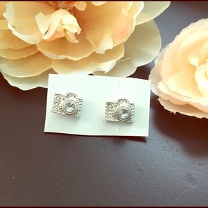 Silver camera earrings