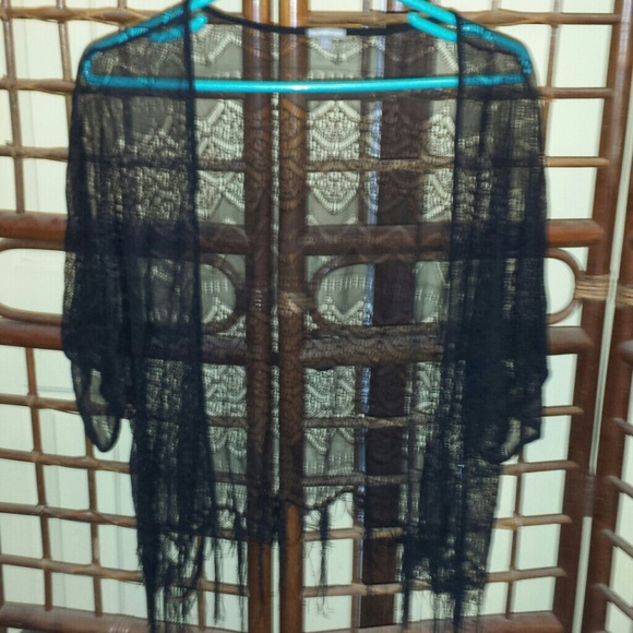 Black sheer lace shawl with arms