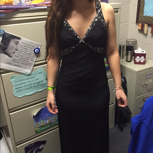 Black sequined prom dress