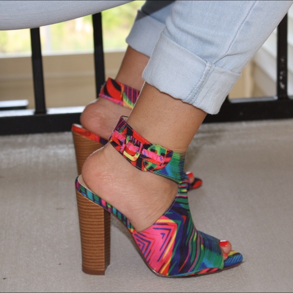 Multi color peep toe booties - Picture 2 of 3