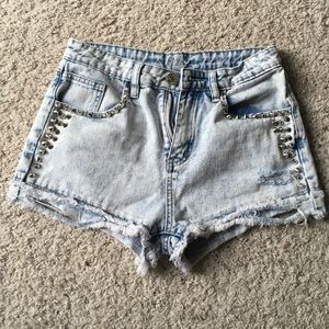 Light wash high waisted studded shorts