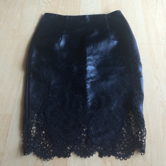 Leather Skirt with Lace Detail