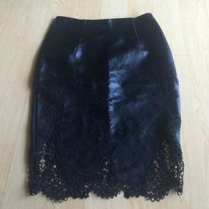 Leather Skirt with Lace Detail