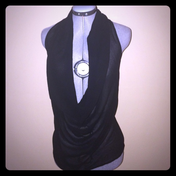 Cow neck razor back black shirt