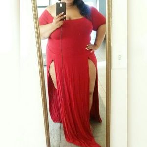 Red Double Slit Maxi Dress