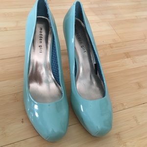 Mint patent leather heels  pumps