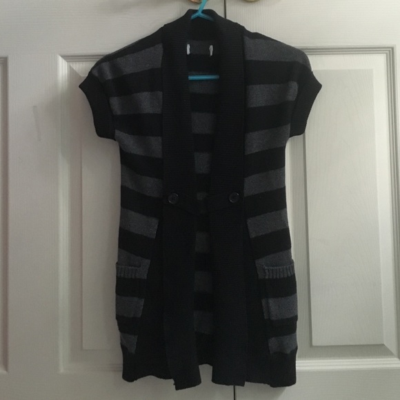 Cap Sleeve Black & Gray Striped Cardigan