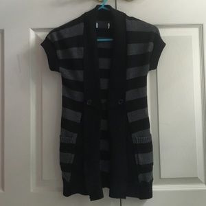 Cap Sleeve Black & Gray Striped Cardigan