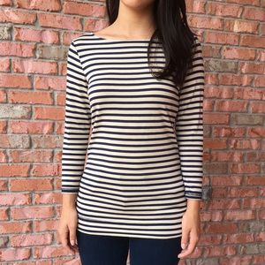 Long Sleeve Navy/Tan Striped Top w/ Elbow Patches