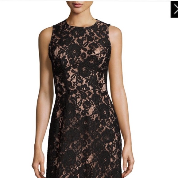 French Connection Black/Taupe Formal Lace Dress