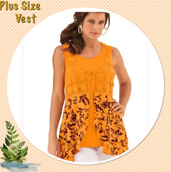 Plus Size 2X Black & White Crocheted Printed Vest - Picture 1 of 3