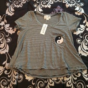 Black & White stripe yin yang top