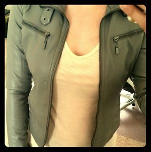 Wet Seal gray vegan leather moto jacket