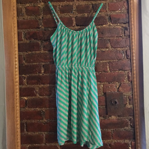 Green and gray stripe cotton summer dress