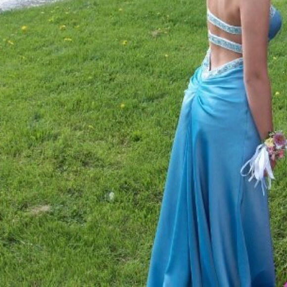 Strapless beaded blue dress - Picture 2 of 4