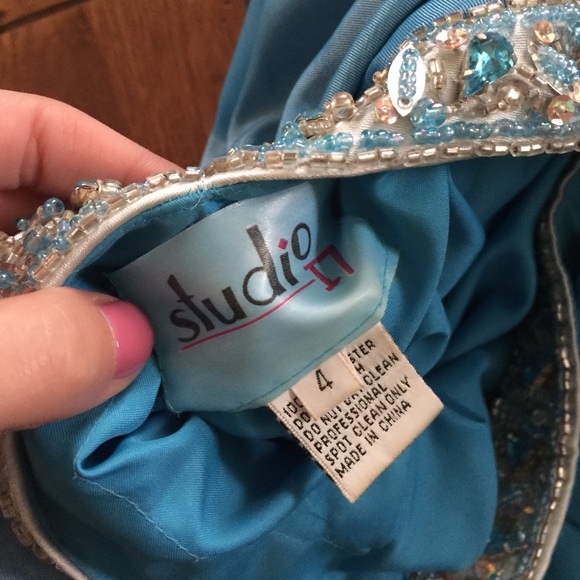 Strapless beaded blue dress - Picture 4 of 4