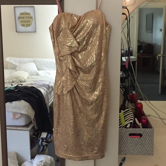 Gold rouche detail dress