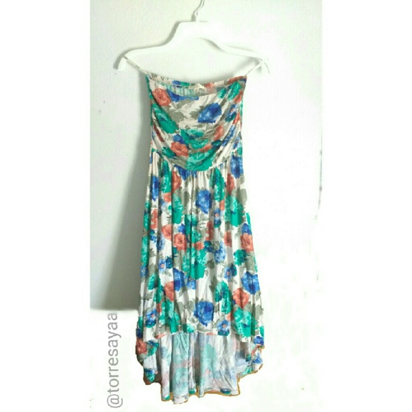 High low Strapless Floral Dress