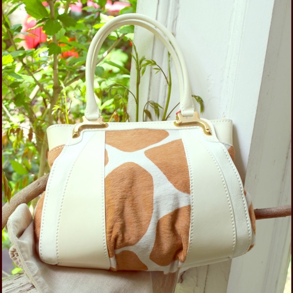 Valentino leather and giraffe print fur handbag
