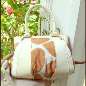 Valentino leather and giraffe print fur handbag