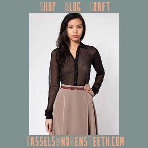 American Apparel Micro Mesh Button up Black Small