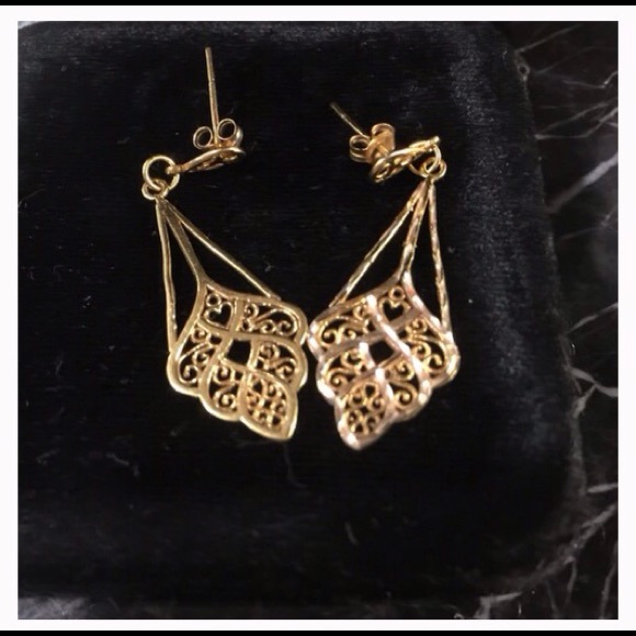 Solid 14kt gold filigree dangle earrings