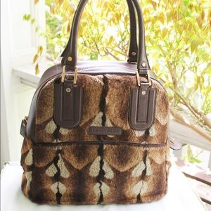 Longchamp rabbit fur and leather tote bag