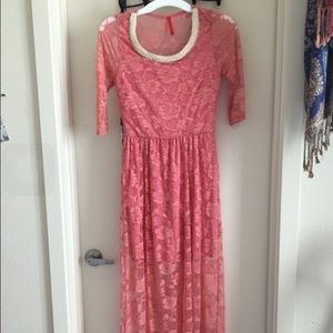 Pink lace maxi dress
