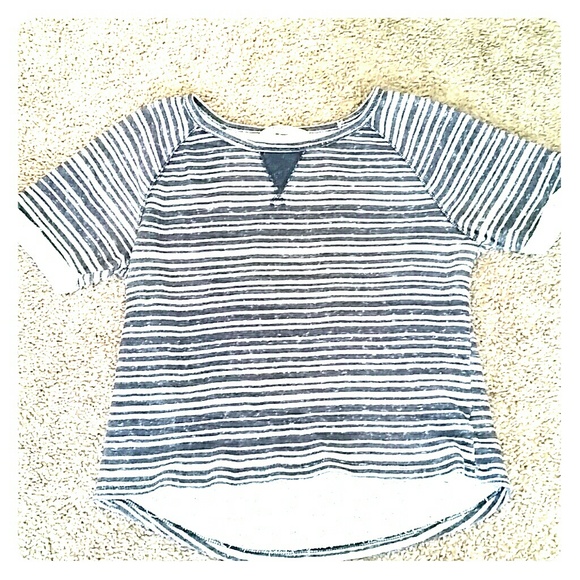 Striped navy and white knit top