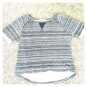 Striped navy and white knit top