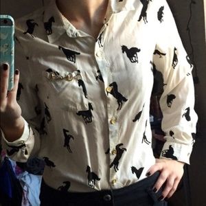 Cute horse print button up blouse