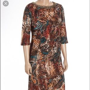 Brown Blue Animal Chain Neck Shift Dress.