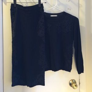 Zara Knit Set:  Top + Tube Skirt with Lace