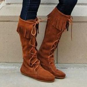 Minnetonka lace up knee high boot