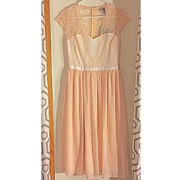 Nude/peach chiffon and lace dress
